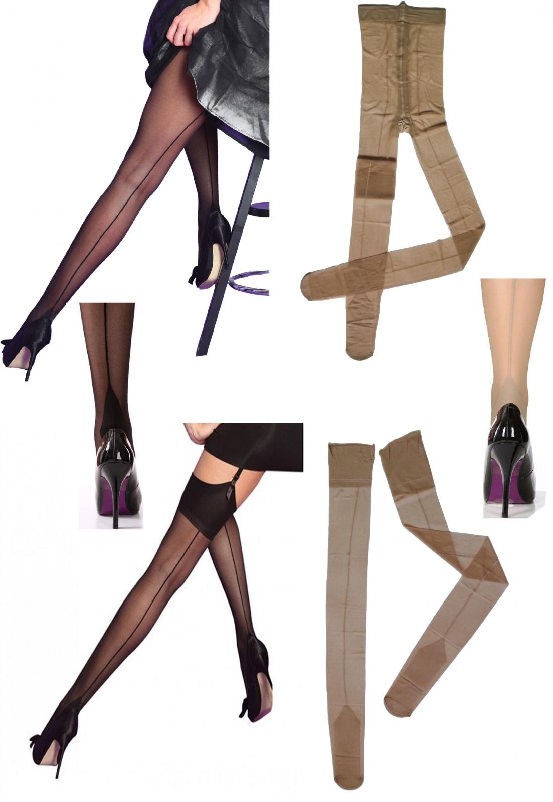 Seamed Seamer Stockings or Tights with Cuban Heel Black or Nude | eBay