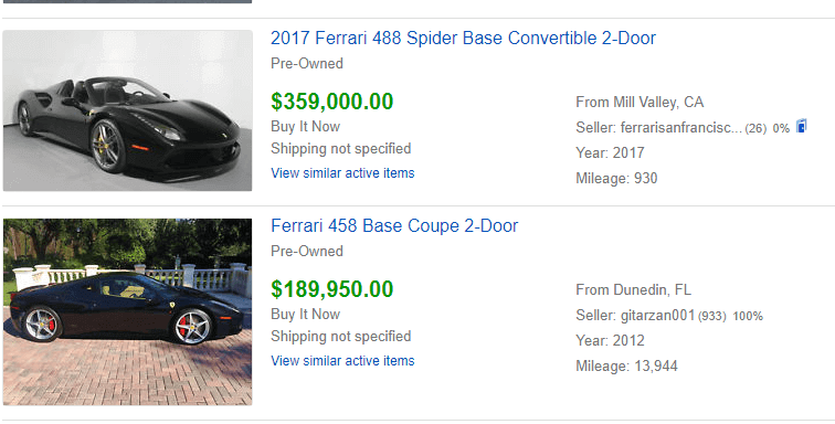 Ferrari sold on eBay