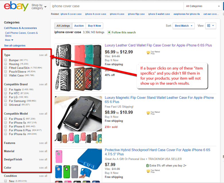 item specifics ebay search engine