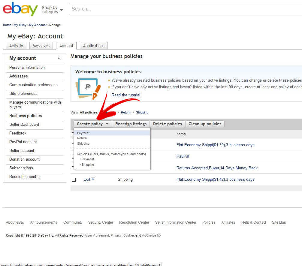 create ebay return policy