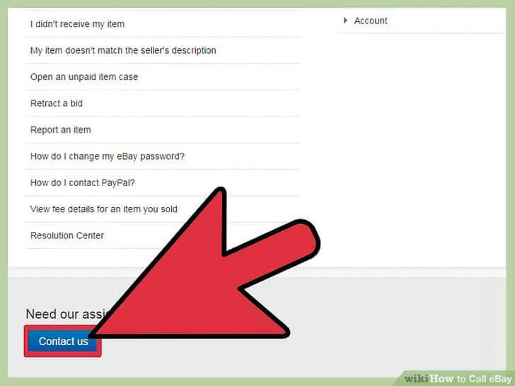 ebay customer service contact us button